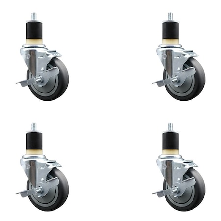 Service Caster 4'' Thermoplastic Rubber Swivel 1-7/8'' Expanding Stem Caster Set with Brake, 4PK SCC-EX20S414-TPRB-TLB-178-4